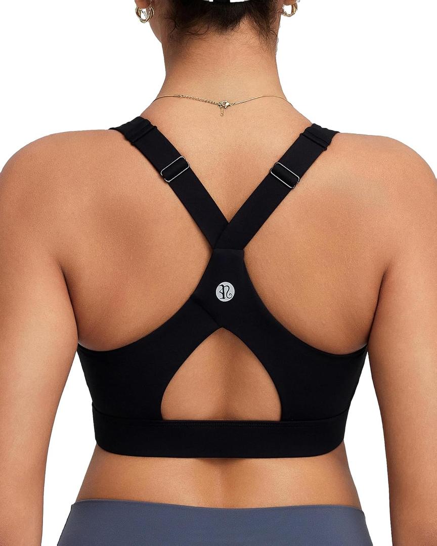 RUNNING GIRL Sports Bras for Women High Support, Adjustable Straps High Impact Sports Bras with Sewn in Pads Workout Bra (Large, Black)
