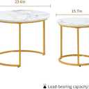 Round Nesting Coffee Table Set of 2, Modern Marble Pattern Wooden Nesting Tables, Stacking Minimalist End Table for Living Room Bedroom Small Space, White and Gold, Height: 72.39 cm