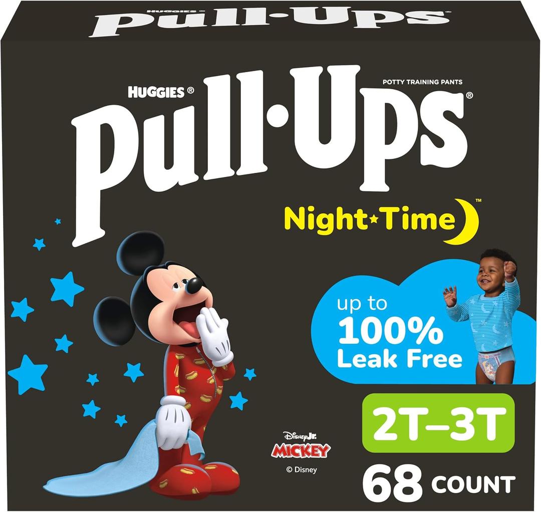 Pull-Ups Boys' Night-Time Potty Training Pants, Size 2T-3T Overnight Training Underwear (16-34 lbs), 68 Ct