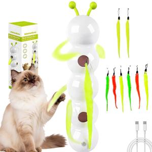 Interactive Caterpillar Cat Toy, Whack a Worm & Mole Cat Toy, Smart Electric Cat Teaser, Indoor Feather Toy with USB Charging & Stable Suction Cup