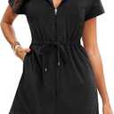 Yonique Terry Cloth Cover Ups - Hooded Cotton Swim Sun Cover-up with Zipper Pockets Beach Swimsuits (Black, M)