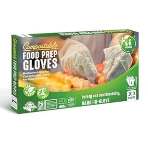 UNNI Compostable Food Prep Gloves, For Food Handling, ASTM D6400, US BPI, CMA & Europe OK Compost Certified (Large)