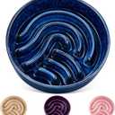 vancasso Slow Feeder Dog Bowl, 3 Cup Ceramic Slow Feeding Food Dish for Large Breed, Puzzle Dog Food Bowl for Fast Eater, Blue
