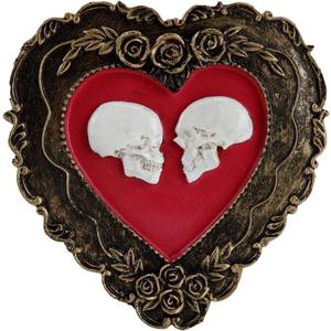 BinaryABC Halloween Romantic Love Skeleton Decor,Heart-Shaped Skull Ornament,Halloween Resin Craft Decorations