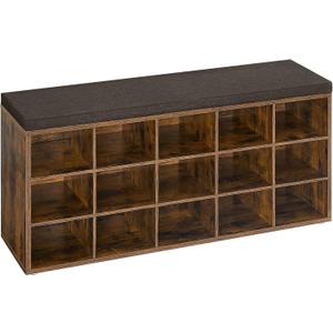VASAGLE CUSTOS Collection - Shoe Bench, Storage Bench with Padded Seat, Entryway Bench with 15 Compartments, for Bedroom, 11.8 x 41.3 x 18.9 Inches, Rustic Brown and Chestnut Brown ULHS15BX