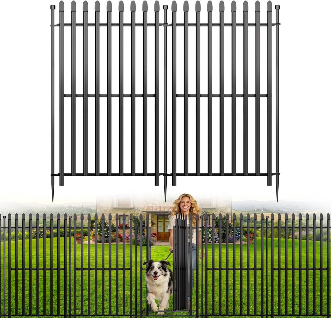 10 Panels No Dig Decorative Garden Fence with Gate, 40in(H) 22ft(L) Heavy-Duty Rustproof Metal Panels, Outdoor Dog Barrier for Yard & Patio, Landscape, Border| Portable Temporary Fencing