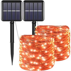 Fall Outdoor Decorations, Orange Solar String Lights Outdoor, 2Pack Total 200 LED Fairy Fall Lights Thanksgiving Halloween Decor, 8 Modes Waterproof for Porch, Garden, Patio, Fence, Balcony