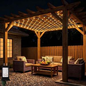 LitHome 10 x 10FT Gazebo Net Lights Outdoor, 280 LED Gazebo Lighting Waterproof, 8 Modes Connectable Christmas Net Lights with Timer, Warm White Mesh Light Plug in for Bushes, Pergolas, Backyard Decor