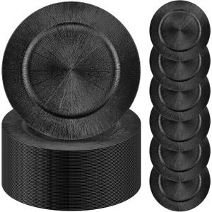 Tanlade 100 Pcs Charger Plates Bulk, 13 Inch Plastic Round Charger Dinner Plates Elegant Wedding Serving Plate for Event Tabletop Wedding Party Bridal Baby Shower Decor (Black), Modern Style