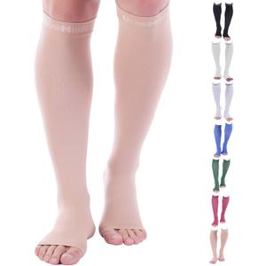 Doc Miller Open Toe Compression Socks for Men and Women, 15-20 mmHg, Calf Recovery, Medical Grade, Skin/Nude Socks, Medium (Beige)