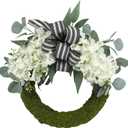 COLLECTIVE HOME - Artificial Wreath, 20" Artificial Wreath for Front Door, Spring Green Leaf for Window Wedding, Home Porch Patio Garden Decor (Flocked Moss Finish Cream Hydrangea)