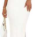 MEROKEETY Women's 2026 Off Shoulder Bodycon Midi Dress Summer Spring Formal Elegant Knit Sweater Dresses (White, L)