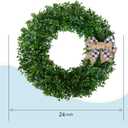 24 Inch Spring Green Wreath Artificial Boxwood Wreath with Burlap Bow - Farmhouse Front Door Wreaths for Year-Round Indoor/Outdoor Window Fireplace Decor Wedding Party Festive Decor