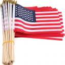 60 Pack Small American Flags on Stick 5x8 Inch/Mini US Flags/American Hand Held Stick Flags Spear Top (60 PACK)
