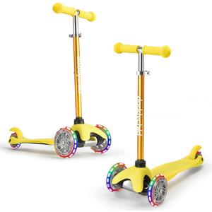 3-Wheel Kick Scooter for Kids Ages 3-8 Lean-to-Steer Toddler Scooter with Extra Wide Light Up Wheels, 4 Adjustable Heights, Foldable Scooters for Boys & Girls, Max Weight 110lbs
