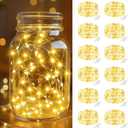 btfarm 12 Pack Fairy Lights Battery Operated, 7FT 20 LED Mini String Lights Waterproof Silver Wire for Mason Jars Centerpiece Table Crafts Bedroom Christmas Decoration, Warm White