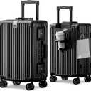 cllson Carry on Luggage Aluminium Frame with Cup Holder, 20 Inch Zipperless Luggage with Spinner Wheels,Carry On Suitcase 22x14x9 Airline Approved for Business Travel