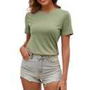 Eonvogueous Women's Crew Neck T Shirts, Short Sleeve Casual Tops Summer Casual Summer Basic Solid Shirt，Olive Green-XL