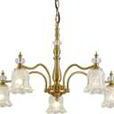 5 Lights Vintage Gold Chandelier, Elegant Rustic Chandeliers Glass Pendant Light Fixture for Dining Room Kitchen Living Room Bedroom