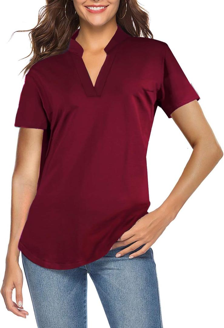 CEASIKERY Women's 3/4 Sleeve V Neck Tops Casual Tunic Blouse Loose Shirt (B:wine Red), M