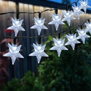 Solar String Lights for Outside - 50 LED Star Lights Outdoor Waterproof, 30.68ft Solar Powered String Lights, White Twinkle Fairy Lights for Garden Fence Yard Decorations, 8 Modes