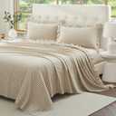 Ruffle Gingham Queen Sheet Set - 4 Piece Taupe Plaid Cotton Bed Sheets Queen Size - 16 Inch Deep Pocket Checkered Ruffled Sheets Farmhouse Decor - Linen-Feel & Breathable