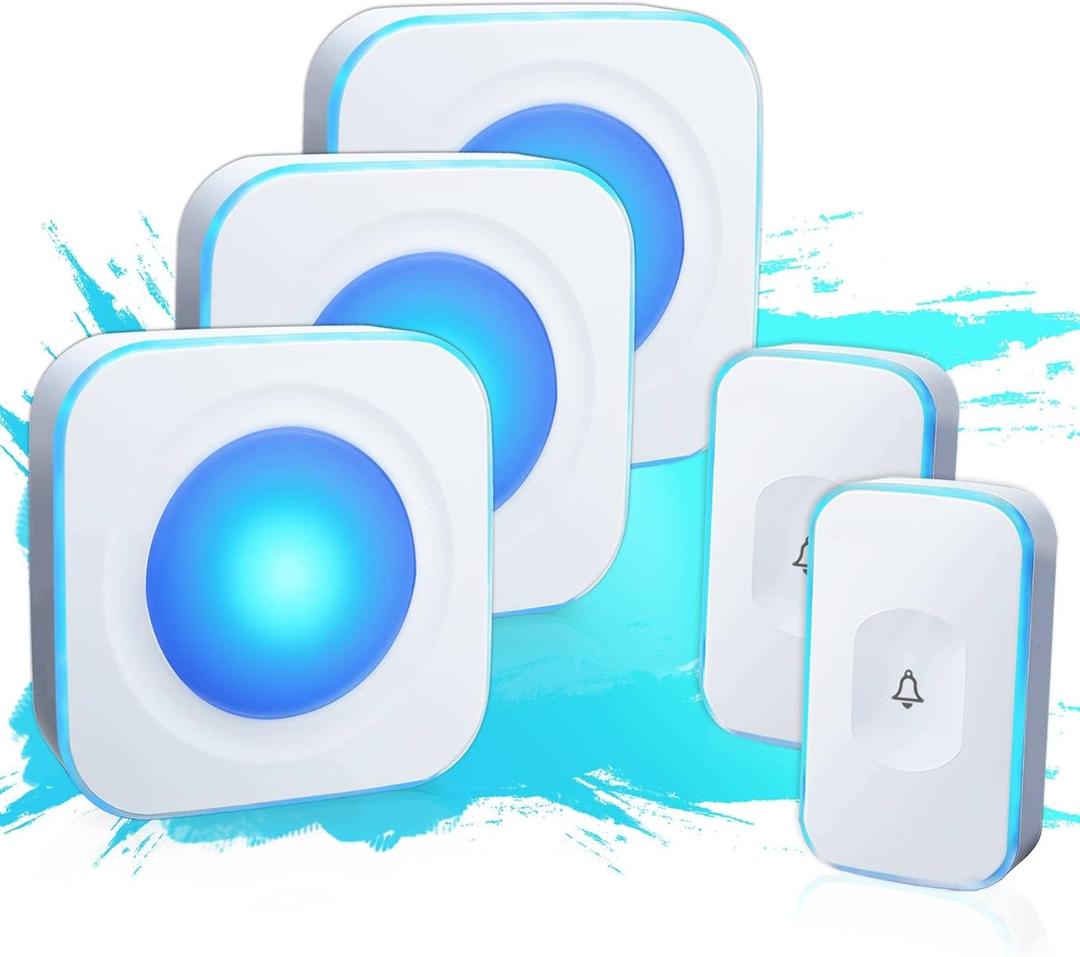 Wireless Doorbells for Home Hearing Impaired Doorbell 2 Buttons & 3 Receivers Flashing Light Wireless Doorbell for Office Classroom Bedroom 1200Ft 36 Ringtones 4 Volume JSIEEM(White)