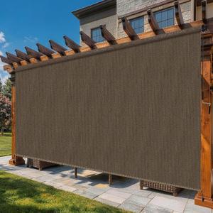 12'W x 8'H Mocha Outdoor Roller Shade with Crank Wand Patio Shades Roll up, UV Blocking & Privacy Protection