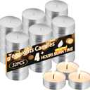 Tea Light Candles 32Pcs, 4 Hour Long time Burning, Bulk White Unscented Smokeless Tea Candles for Home, Shabbat, Weddings, Events, Emergencies (32Pcs-White)