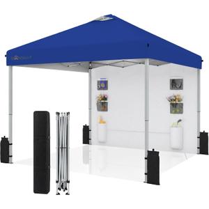 10x10 Pop Up Canopy with Sidewalls, Heavy Duty Instant Canopy Tent for Parties, Events, Camping, One Person Setup - Blue