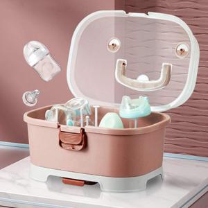 Baby Bottle Drying Rack Storage, Large Nursing Bottle Storage Box Organizer with Cover, Portable Kitchen Cabinet Organizer, Easy to Clean Drainer, Durable countertop Dryer Pink
