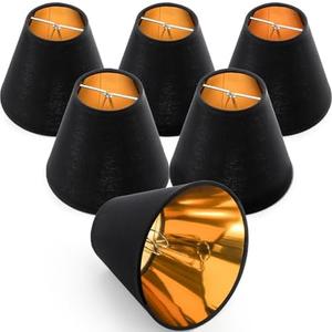 WUWEOT 6 Pack Chandelier Shades, Black Barrel Lampshades, 3" x 5.9" x 5" Small Fabric Replacement Lamp Shade Cover Clip-on for Table Chandelier Wall Lamp