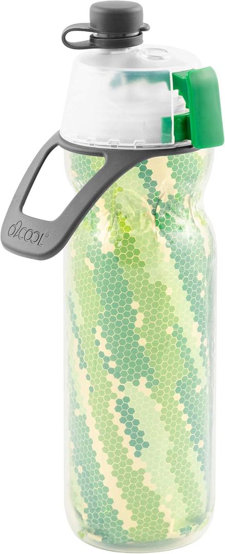 O2COOL Mist 'N Sip Misting Water Bottle 2-in-1 Mist And Sip Function With No Leak Pull Top Spout Reusable Sports Water Bottle - 20 oz (Geo Green)