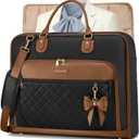 RAINSMORE Garment Bag for Travel Womens Hanging Suit & Dress Travel Bag Foldable Garment Duffle with Pockets & Strap, Carry On Compatible (Large, Black & Brown)