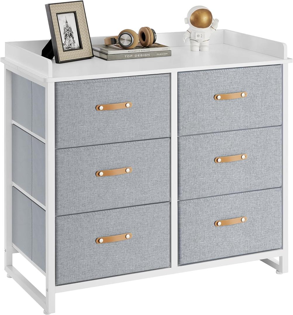 SONGMICS Kids Dresser with 6 Drawers, Boys Girls Dresser, with Water-Resistant Tabletop, Storage Organizer Cabinet, for Bedroom Hallway, Gray UGKR101G01 (Grey)