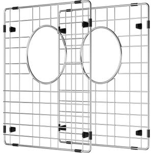 Sink Rack,Sink Protectors for Kitchen Sink,Stainless Steel Sink Grid for Bottom of Sink,Metal Sink Grate with Strainer,Rear Drain for Double Bowl with Corner Radius,13"X 15",2 Packs