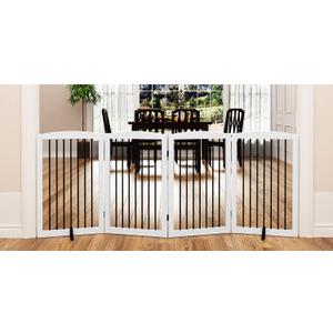 PUPETPO Freestanding Pet Gate for Dogs, Indoor Wooden Dog Gate for House, Foldable Dog Gate for Doorway, Stair, Gates for Dogs Indoor, 80 Inch Wide, 4 Panels 32", White