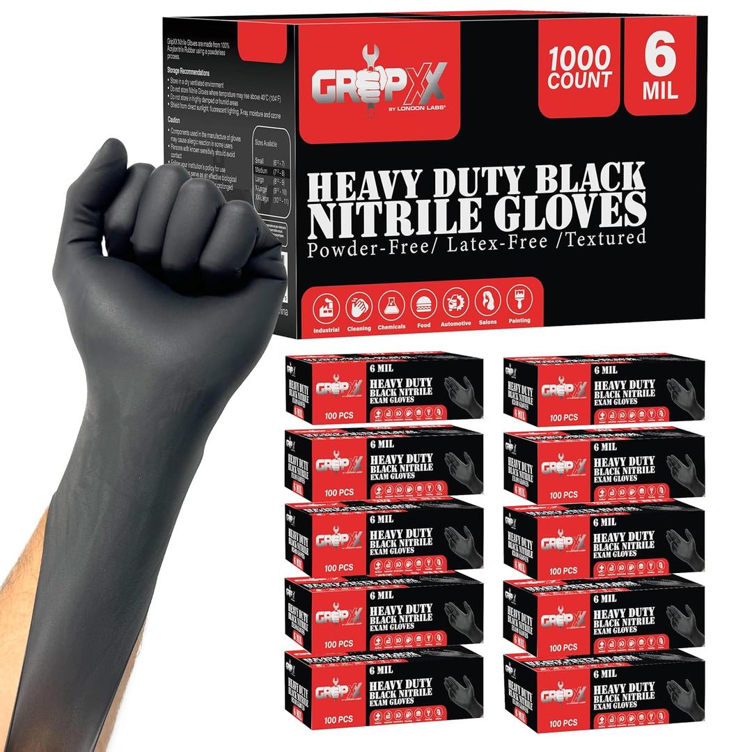 Heavy Duty 6 Mil Black Nitrile Gloves - Disposable, Latex & Powder Free | Mechanic, Food Prep & Tattoo | Rubber Gloves for Cooking, Cleaning & Household |Bulk Case of (1000) (Small) Heavy Duty 6 Mil Black Nitrile Gloves - Disposable, Latex & Powder Free | Mechanic, Food Prep & Tattoo | Rubber Gloves for Cooking, Cleaning & Household |Bulk Case of (1000) (Small)