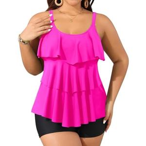 Yonique Women's Plus Size Tankini Swimsuits with Shorts Two Piece Bathing Suits Ruffle Swimsuits Tummy Control Swimwear, XXL