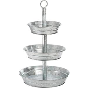 Okllen 3 Tier Serving Tray, Galvanized Metal Cupcake Stand Vintage Dessert Appetizer Stand, Rustic Home and Garden Display Stand for Country Farmhouse, Kitchen, Indoor, Outdoor Use