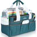 JJRING Craft Organizer Tote Bag for Art Storage, Caddy with Multiple Pockets, Bluish Green Sewing Bag for Scrapbooking, School, Medical, and Office Supplies (Small)