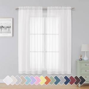 Simplebrand Sheer White Curtains 63 Inch Length 2 Panels, Rod Pocket Solid Color Window Sheer Curtain Panels, Elegant Curtains & Drapes for Living Room, Bedroom 2 Panels (White, 42" W x 63" L)