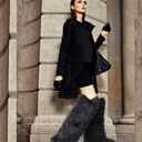 YXCFEWD Faux Fur Boots for Women Winter Knee High Furry Boots Fuzzy Fluffy for Girls Flat Snow Long Boots (Black)