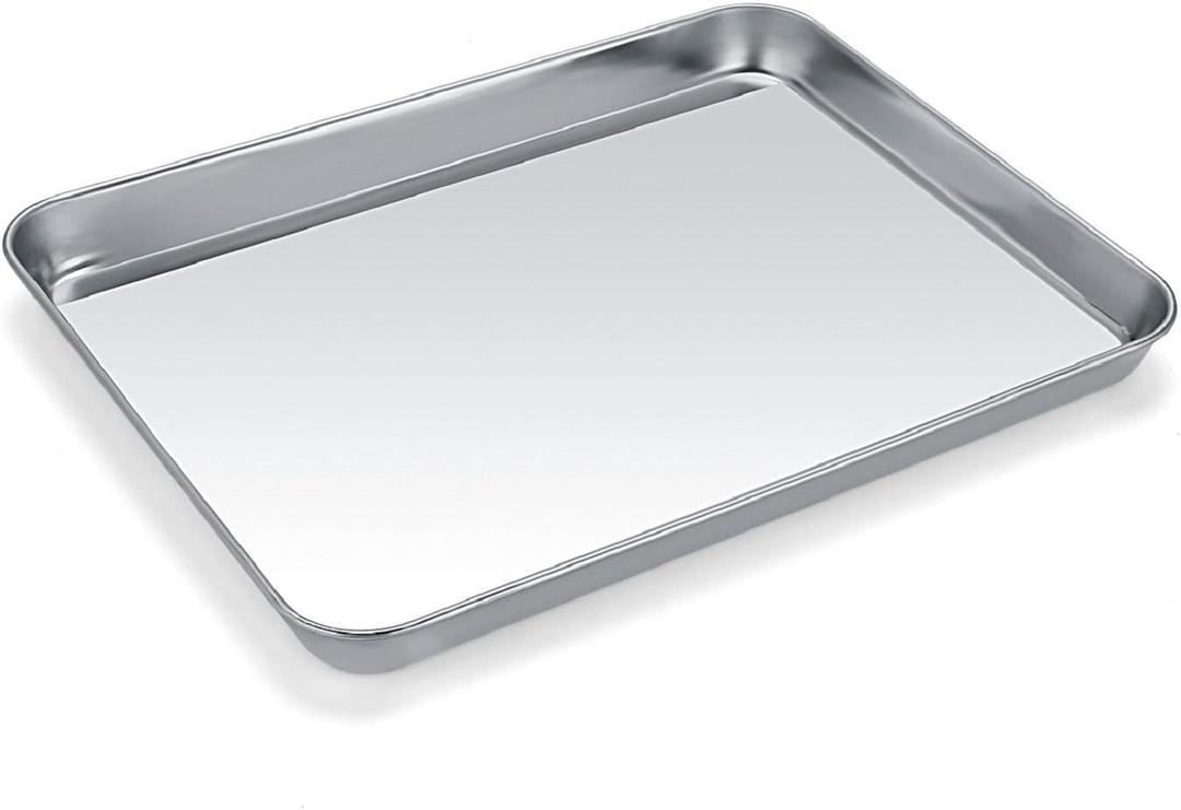 Baking Sheet, Stainless Steel Cookie Sheet Baking Pan Tray for Toaster Oven Size 9 x 7 x 1 Inch, Non Toxic & Healthy, Mirror Finish & Easy Clean, Dishwasher Safe