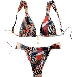 QJQ Women's 2 Piece Cheeky Bikini Sets Leopard Print Tie Back Bathing Suit Sexy Triangle Swimsuit Leopard Small