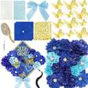Graduation Cap Decorations Kit 2026 DIY Cap Decorations 36PCS Included Fake Flowers Heads Bow 3D Butterfly Self Adhesive Rhinestones Stickers Alphabet Letter Stickers for Grad Party Decor, Blue
