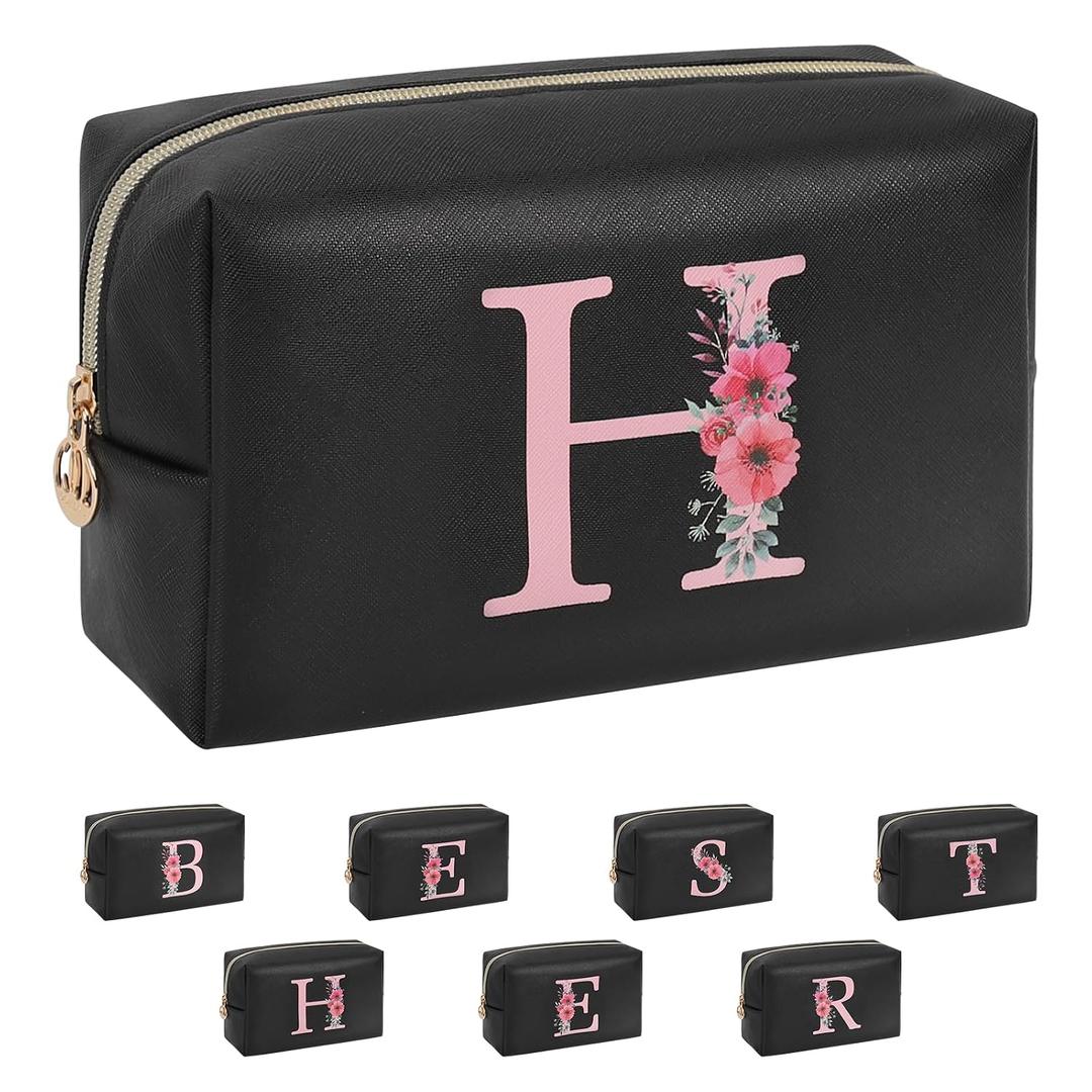 Initial Makeup Bag for Women, Travel Makeup Bag Small Cosmetic Bag, Birthday Gifts for Girls and Women, Teen Girls Gifts Trendy Stuff, Personalized Gifts for Grandkids Teacher Friends Bride Bridesmaid