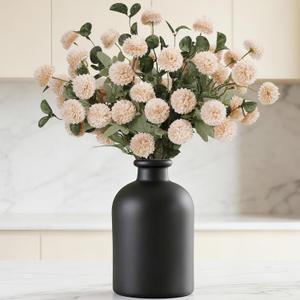 Lifewit Beige Artificial Flower for Vase, 10 Pcs Faux Silk Mums Ball with Long Stems and 2 Pcs Eucalyptus Stems for Home Decor, Fake Small Kiku for Floral Arrangement, Pom Pom for Centerpieces