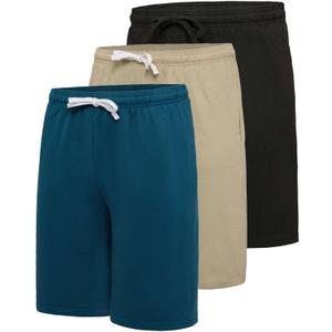 Real Essentials 3 Pack: Mens 9" Cotton Fleece Sweat Short  Casual Gym, Lounge & Sleep Shorts with Pockets (Large, Set 7)