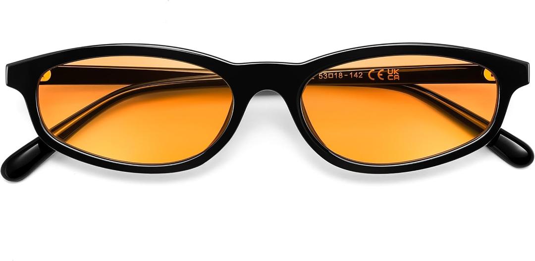 FEISEDY Small Oval Sunglasses for Women Men, Cat Eye 90s Y2k Sunnies, Lightweight Narrow Shades Trendy Glasses B9169